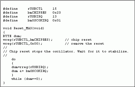 圖9. 復位MAX3420E，在結束前等待OSCOK的實例代碼。