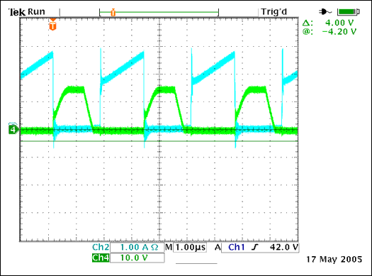 圖6. 滿載及48VDC輸入時Q7中的電流和Q5上的VGS。