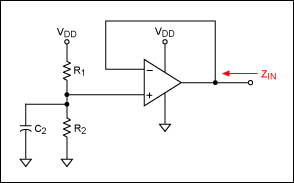 圖9. 運算放大器緩沖偏置電壓分壓器