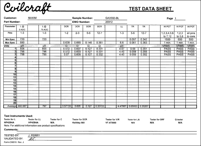 Figure 4. Transformer specifications.