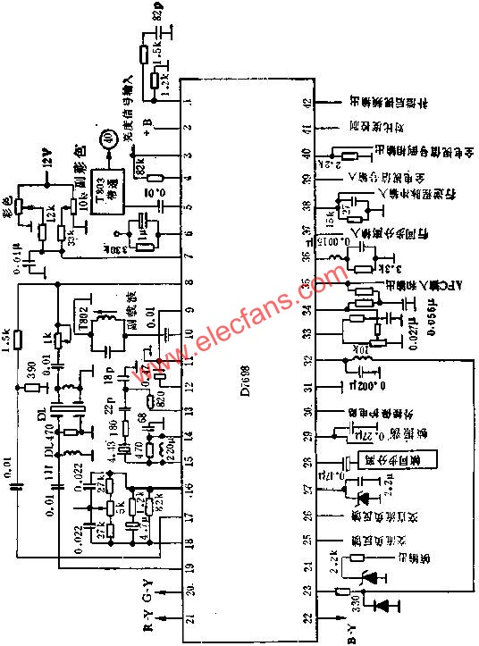 D7698掃描和彩色解碼電路的應(yīng)用電路圖  srfitnesspt.com