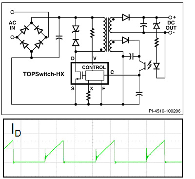 圖5:使用TOPSwitch-HX的標(biāo)準(zhǔn)反激式電路。（電子系統(tǒng)設(shè)計）