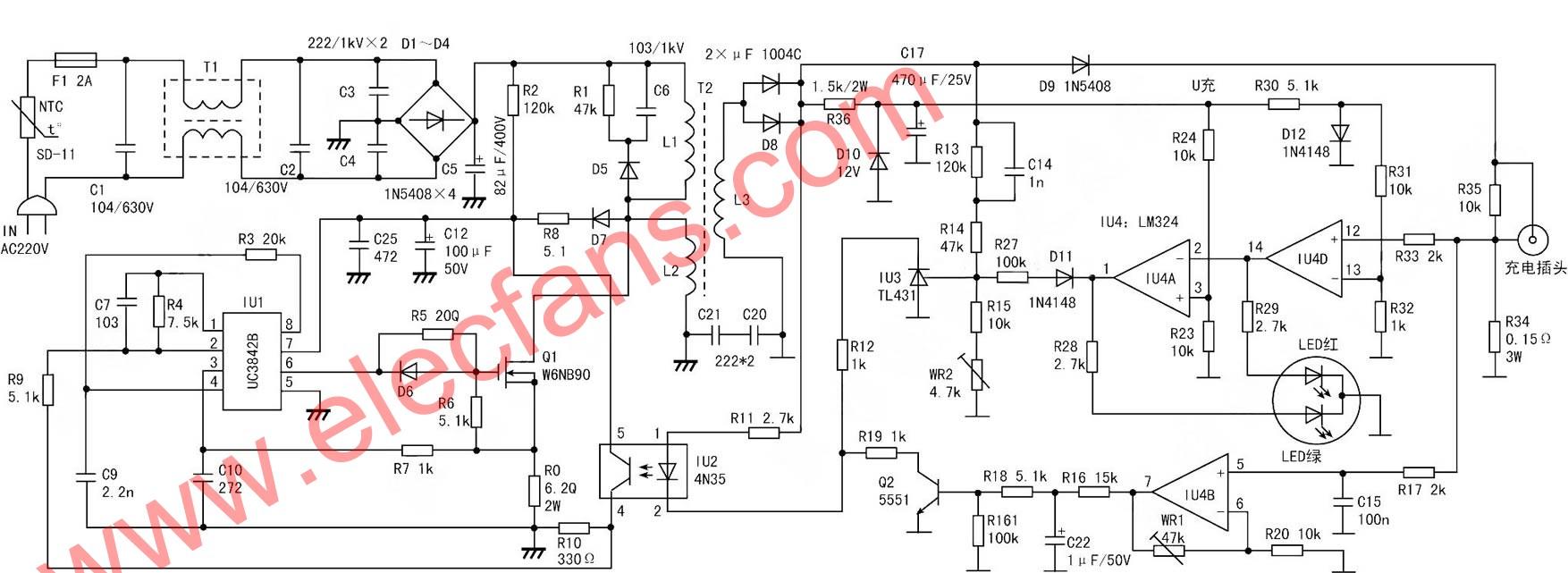 KA3842電動(dòng)車充電器電路圖 文章來源:http://srfitnesspt.com