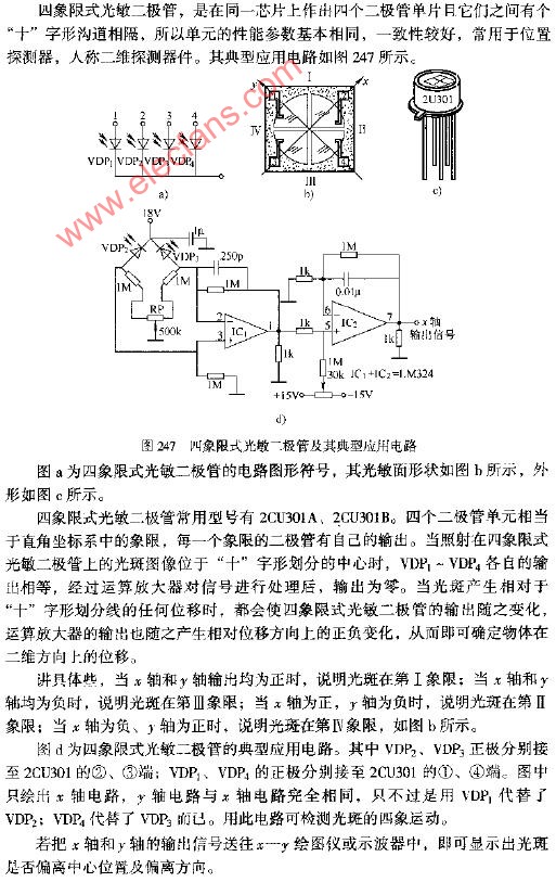 四象限式光敏二極管及其典型應(yīng)用電路圖