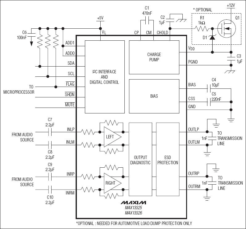 MAX13325、MAX13326：典型工作電路