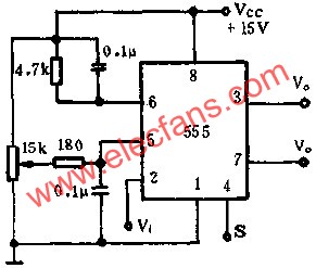 時(shí)基集成電路組成可變閾電平的施密特觸發(fā)器電路圖  srfitnesspt.com