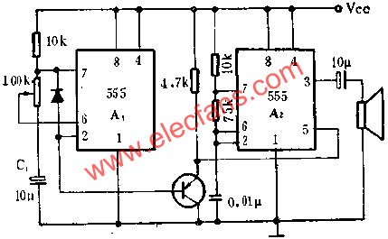 時基集成電路組成火警或警車音響電路圖  srfitnesspt.com