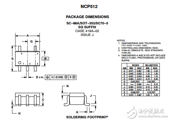 80毫安CMOS Low Iq電壓調節(jié)器NCP512SQ25T2G