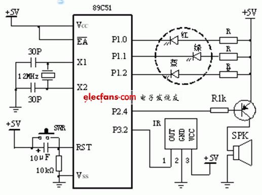 紅外線遙控七色小彩燈電路