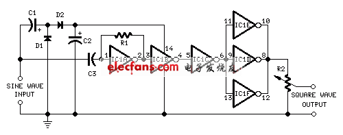 自供電正弦方波轉(zhuǎn)換器電路圖