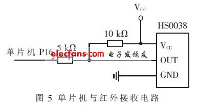 圖5 單片機與紅外接收電路