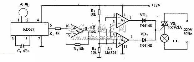 基于RD627的微波傳感自動燈原理電路