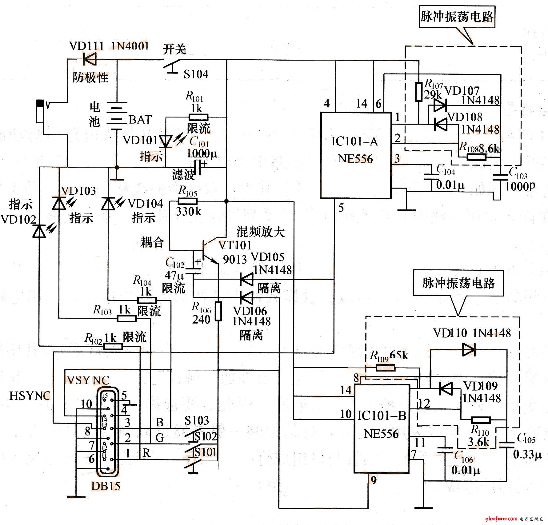 NE556構(gòu)成的彩色顯示器信號源電路