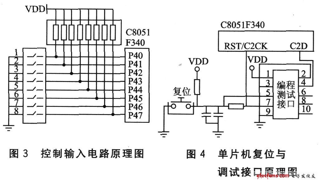 控制輸入電路原理圖和單片機(jī)復(fù)位與調(diào)試接口原理圖