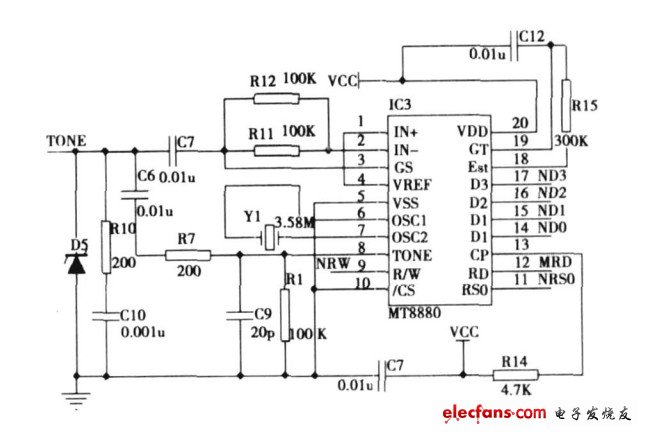 圖7 DTMF信號的收發(fā)電路