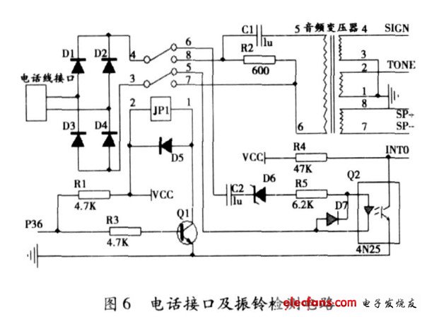 圖6 電話接口與振鈴檢測電路