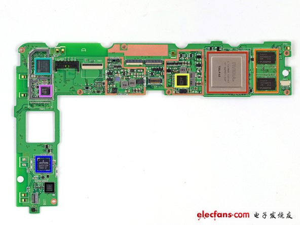 主板主要包含了以下廠商芯片：NVIDIA T30L Tegra 3 處理器；Hynix HTC2G83CFR DDR3 RAM；Max 77612A轉(zhuǎn)換開關(guān)調(diào)節(jié)器；AzureWave AW-NH665無線模塊；Broadcom BCM4751單芯片集成GPS接收器；NXP 65N04；Invensense MPU-6050陀螺儀和加速度計(jì)