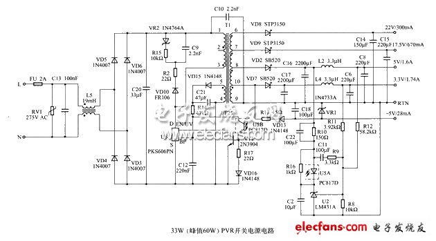 33W的PVR開關電源電路