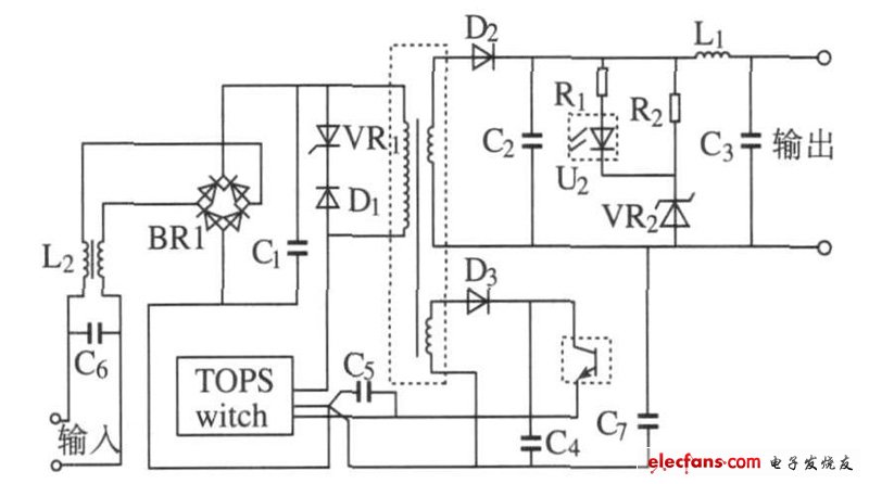 圖6  反激式電源的應(yīng)用原理圖