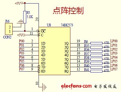 在LED點(diǎn)陣屏上實(shí)現(xiàn)顯示禮花的功能原理接口圖