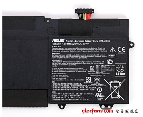 UX32VD的電池是7.4V，6520毫安，中280.5克，相當(dāng)于該本子重量的20%