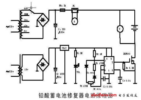 自制電動(dòng)車蓄電池修復(fù)器原理圖