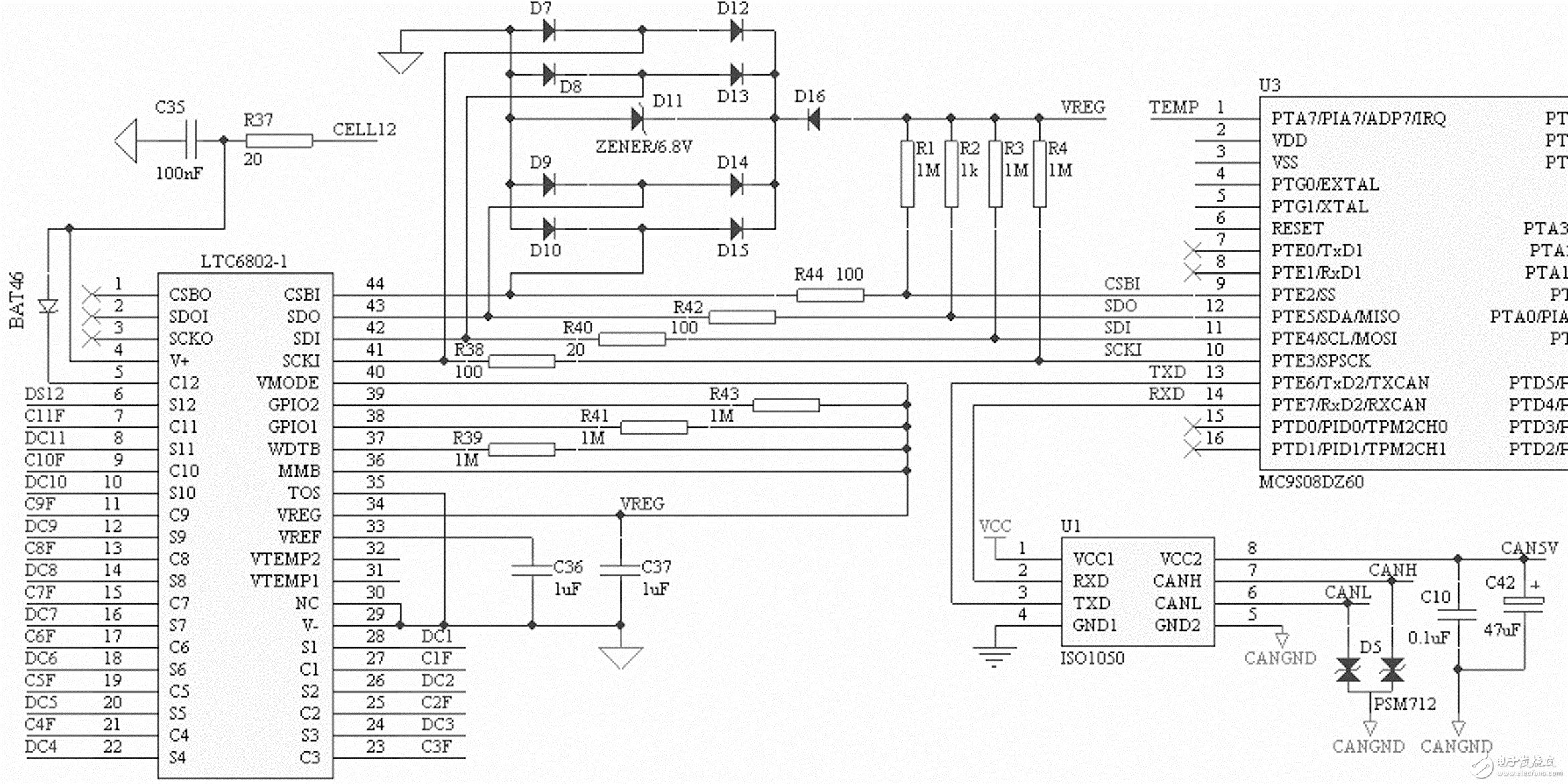 LTC6802 與MCU 的連接電路