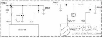 圖1 HT45F4M同步Boost與通用MCU二極管續(xù)流Boost對比