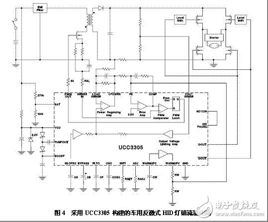 采用UC3305構(gòu)建的車用反激式HID燈鎮(zhèn)流器電路