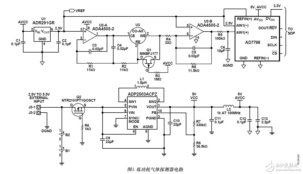 使用電化學傳感器的單電源、微功耗有毒氣體探測器電路設(shè)計