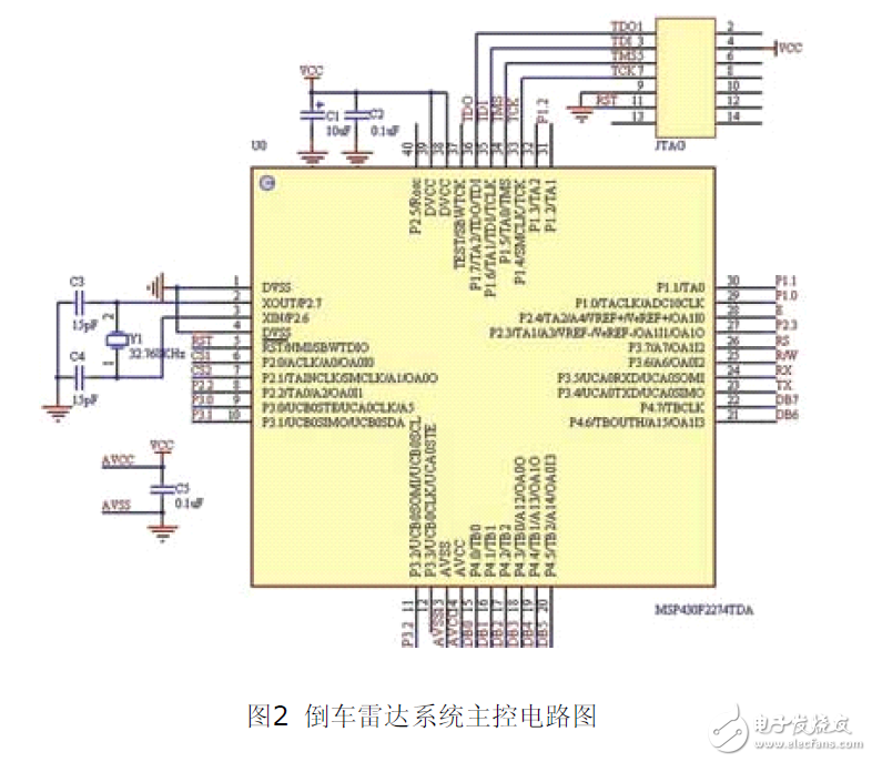 采用MSP430F2274單片機(jī)設(shè)計的倒車?yán)走_(dá)電路