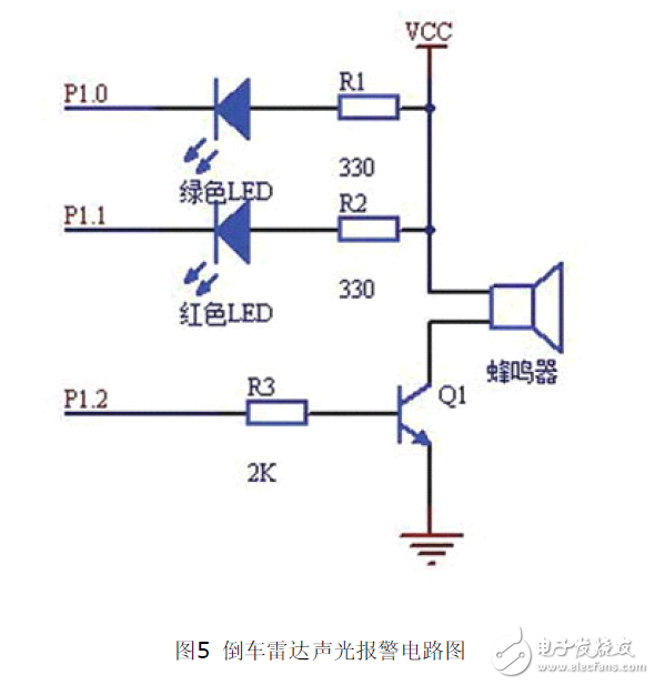 采用MSP430F2274單片機(jī)設(shè)計的倒車?yán)走_(dá)電路