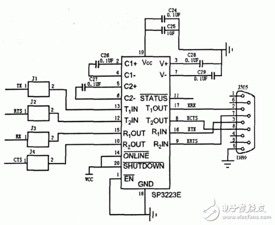 C8051F020與PC 機(jī)的串口電路