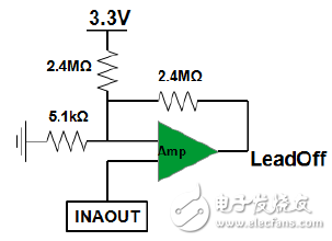 儀表放大器輸出連接至導聯(lián)脫落檢測電路的輸入端