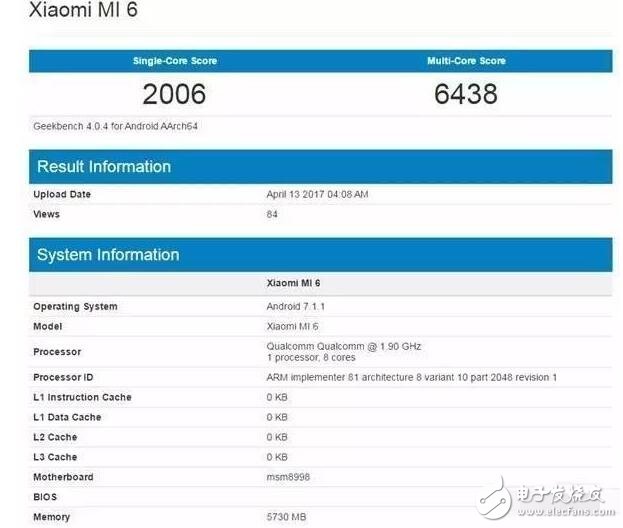 小米6搭載滿血驍龍835跑分曝光！小米6跑分現(xiàn)身GeeKbench數(shù)據(jù)庫