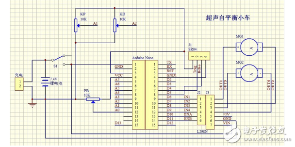 采用ArduinoNano控制模塊的DIY超聲波測距平衡小車