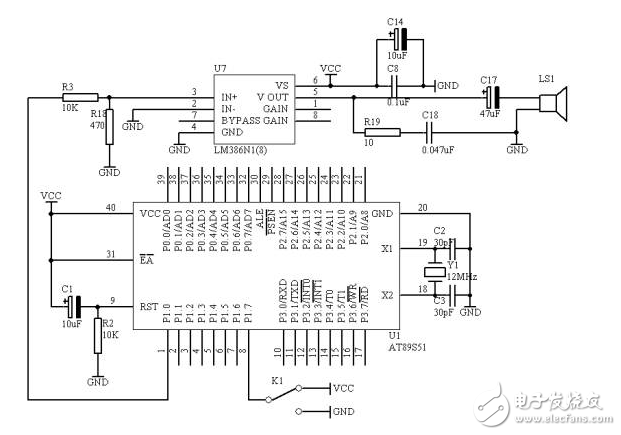 基于AT98S51單片機(jī)的報警產(chǎn)生器電路原理圖