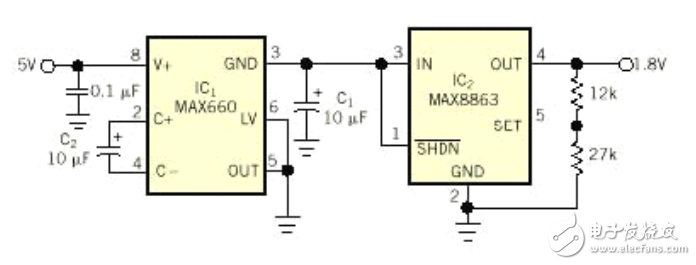 不用電感的5V至1.8V轉(zhuǎn)換器應(yīng)用