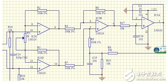 LM324的單電源差動放大器：