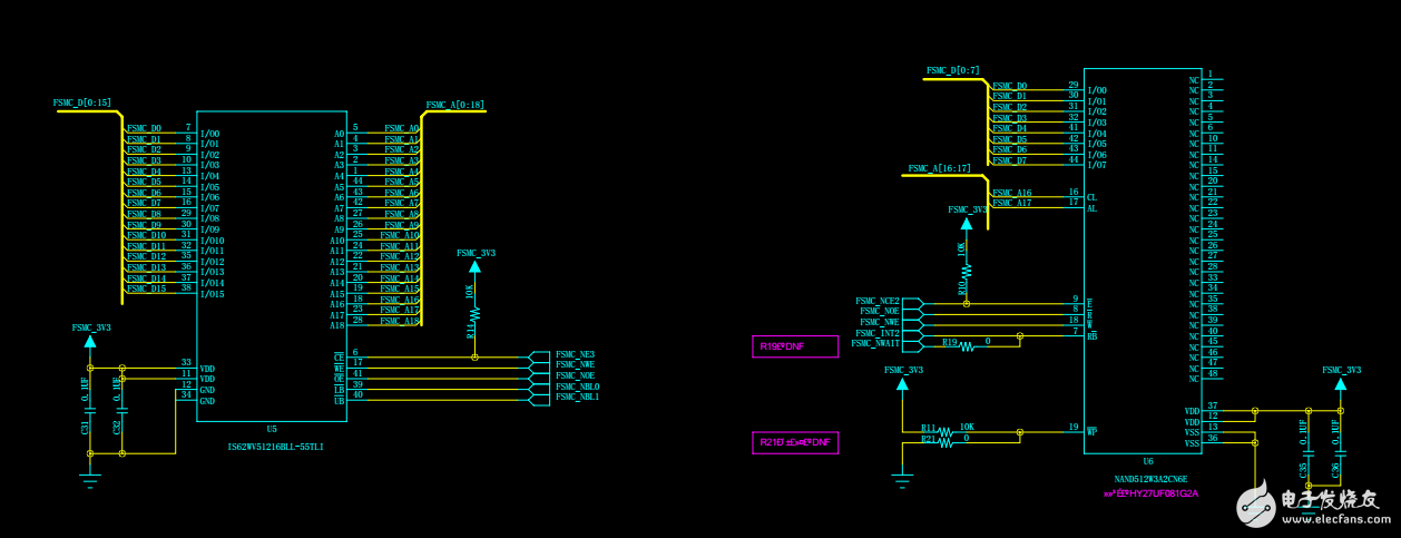 內(nèi)存模塊（SRAM-NOR-NAND）原理圖