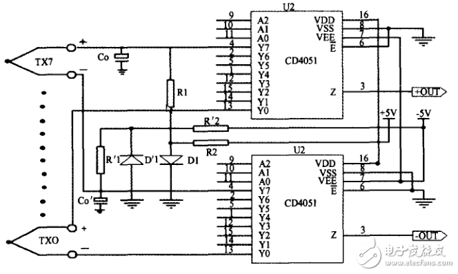 多點(diǎn)熱電偶精密測試電路_基于CD4051的多點(diǎn)熱電偶轉(zhuǎn)換電路_基于ADOP07的熱電偶的放大電路