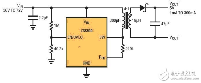  采用 5 引腳 TSOT-23 封裝的 100V 微功率 No-Opto 隔離反激式轉(zhuǎn)換器