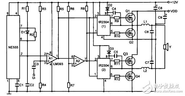 NE555與LM393實(shí)現(xiàn)脈寬調(diào)制的D類功放