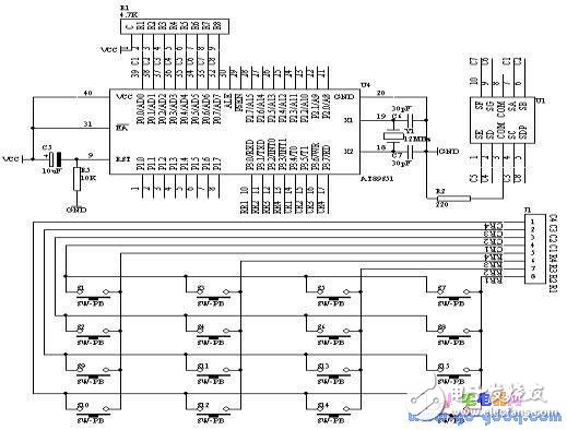 基于AT89S51的P1接4×4矩陣鍵盤設(shè)計